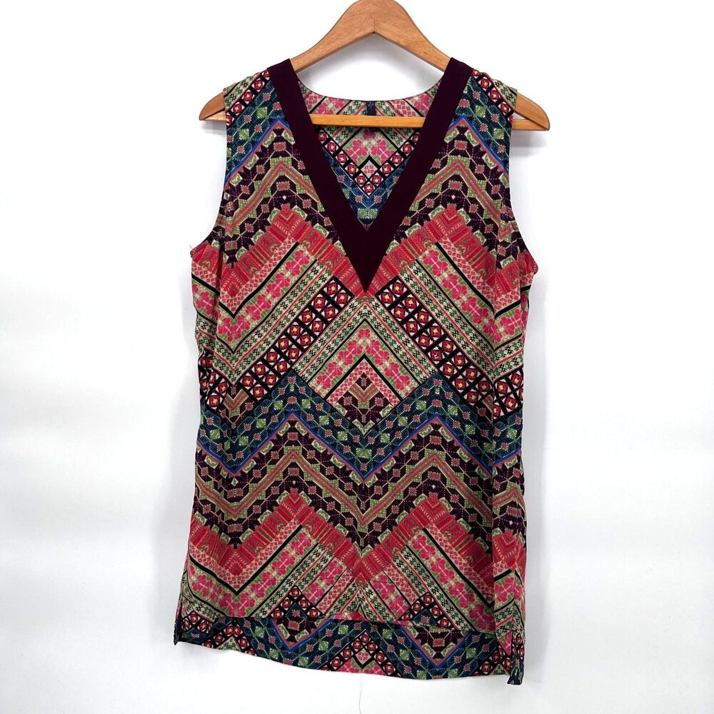 NYDJ Abstract Aztec Pattern Sleeveless Tunic Tank Blouse Lightweight Size‎ MD